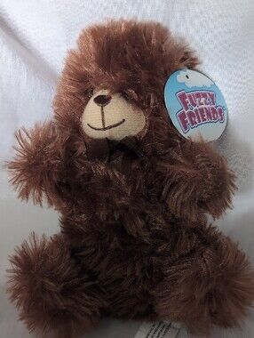 FUZZY FRIENDS Dark Brown Plush Bear with Ribbon